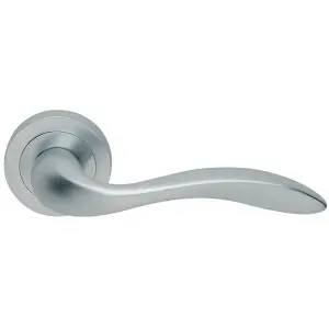 Premium Scroll Door Handle Set - Satin Chrome Elegant Lever On Round Rose