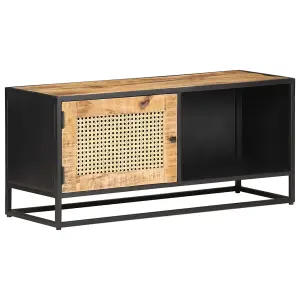 Berkfield TV Cabinet 90x30x40 cm Rough Mango Wood and Natural Cane