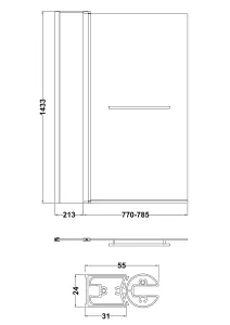 6mm Toughened Safety Glass Reversible Straight Shower Bath Screen with Fixed Panel and Rail - Chrome