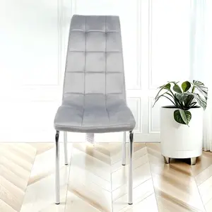 2x Eterno Velvet Luxurious Soft Light Grey Dining Chairs With Silver Legs