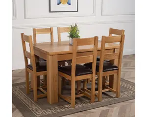 Dakota 127 x 82 cm Chunky Oak Small Dining Table and 6 Chairs Dining Set with Lincoln Chairs