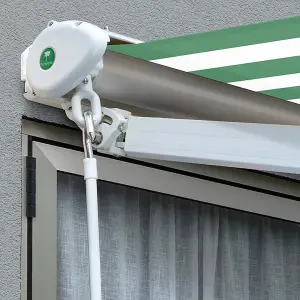 Primrose Awnings 2.0m x 1.5m Retractable Manual Half Cassette Green & White Awning Outdoor Patio Canopy