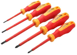 Tolsen Tools Screwdriver Set VDE 5 Pc (3x75,4x100,5.5x100,PH1x80,PHZ2x100)