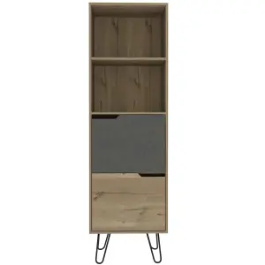 tall bookcase with 2 doors, bleached pine & stone effect, Manhattan range