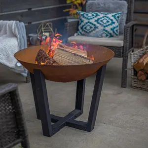 La Hacienda Icarus Oxidised Cast Iron Firepit with Steel Legs, 50cm x 66cm, Natural Rusted & Black