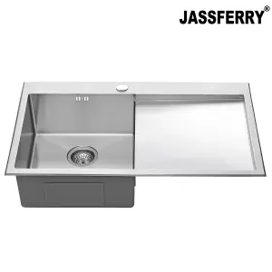 JASSFERRY 16 Gauge Stainless Steel Kitchen Sink Inset Handmade Right Hand Drainer