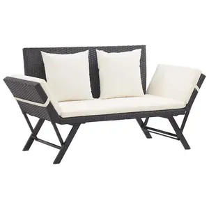 Berkfield Garden Bench with Cushions Black 176 cm Poly Rattan