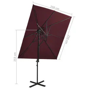 Berkfield Cantilever Umbrella with Double Top Bordeaux Red 250x250 cm