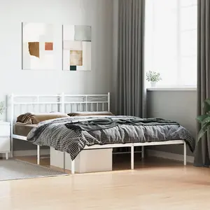 Berkfield Metal Bed Frame with Headboard White 150x200 cm