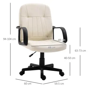 HOMCOM PU Leather Office Chair Swivel Mid-Back Computer Desk Chair, Cream