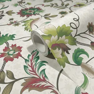 Galerie Heritage Green Floral Motif Wallpaper Roll