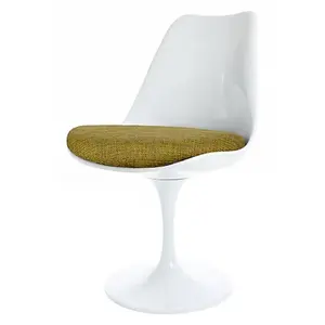 Tulip Set - White Medium Circular Table and Two Chairs with Textured Cushion Olive