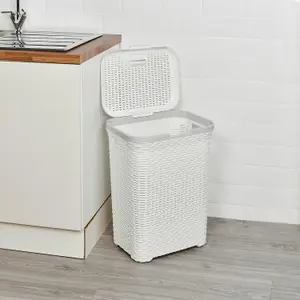 55L Plastic Rattan Dirty Laundry Clothes Washing Bin Basket Storage Organiser