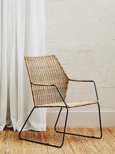 Interiors by Premier Angled Design Natural Rattan Chair, Easy to Clean Outdoor Chair, Arm & Backrest Rattan chair, Rattan Chair