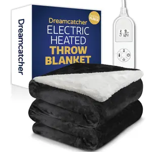 Dreamcatcher Sherpa Fleece Polyester Heated Electric Throw Blanket 160cm x 120cm Black