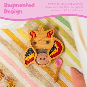 Bamboo Unicorn Baby Weaning Plate & Fork Set - Pink