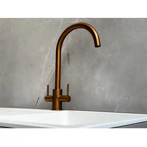 Liquida AD396CP Monobloc Swan Neck Twin Lever Copper Kitchen Mixer Tap