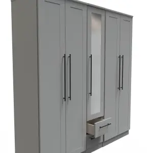 Howard Tall 5 Door 2 Drawer 1 Mirror Wardrobe in Dusk Grey (Ready Assembled)