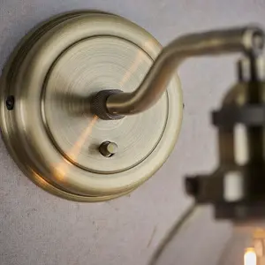 Dimmable LED Wall Light Antique Brass Glass Shade Adjustable Industrial Fitting