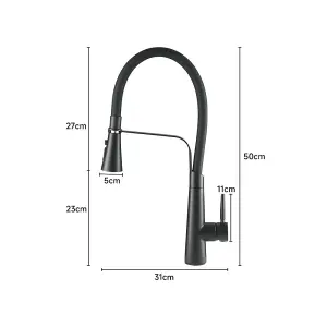 Black Stainless Steel Side Lever Kitchen Spring Neck Pull Out Kitchen Tap Mixer Tap