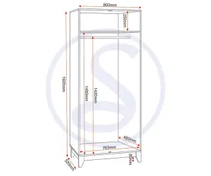 Cleveland 2 Door Wardrobe in White and Pine with Grey Metal Effect