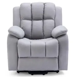 Rise Recliner Chair With Single Motor, Remote Control And Pocket Storage In Leather-Look Grey Technology Fabric