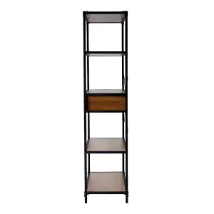 5-Tier Metal Framed Wooden Book Shelf with Drawers