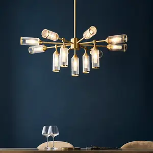 Luminosa Trieste Multi Arm Pendant Ceiling Light Satin Brass Plate, Clear, Frosted Glass