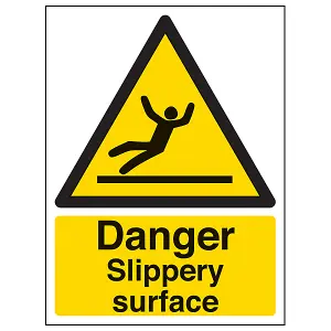 Danger Slippery Surface - Warning Sign - Rigid Plastic 300x400mm (x3)