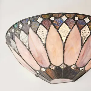 Tiffany Glass Wall Light Cream & Textured Deco Shade Interior Sconce i00241