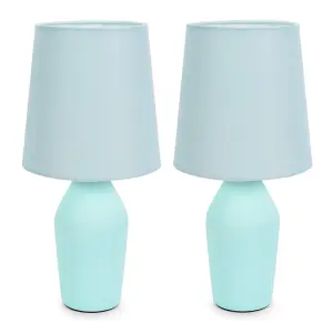 ValueLights Arlo Set of 2 - Duck Egg Blue Ceramic Base Table Lamp with Tapered Shade