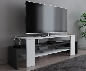 Decorotika Lenora TV Stand TV Cabinet Multimedia Unit with Open Shelves - White and Anthracite