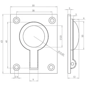 AFIT Polished Chrome Flush Ring Cabinet Door Pull 63 x 50mm