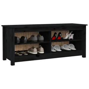 Berkfield Shoe Bench Black 110x38x45.5 cm Solid Wood Pine