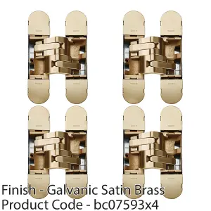 4 PACK - 130 x 30mm Flush Concealed Heavy Duty Hinge Fits Unrebated Doors SATIN BRASS