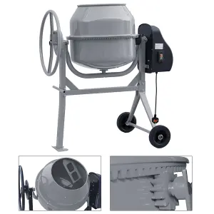 120 Litre Grey Coated Electric Cement Mixing Machine with Wheels