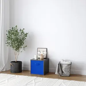 URBNLIVING 30cm Height Black Wooden Shelves Cubes Storage Units With Dark Blue Drawer Insert