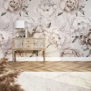 Vintage Peony Mural In Blush (450cm x 240cm)