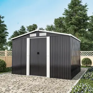 8 X 6 ft Charcoal Black Apex Metal Shed Garden Storage Shed with Base