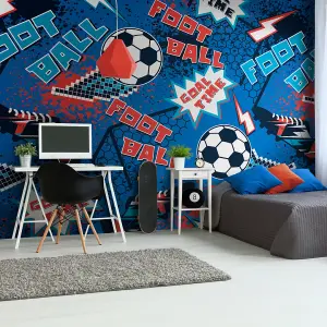 Origin Murals Graphic Pixel Footballs Blue Paste the Wall Mural 350cm wide x 280m high