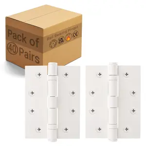 AFIT White Door Hinges - 4 Inch / 102mm  Internal Fire Door Hinges - 40 Pairs