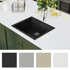 Berkfield Kitchen Sink with Overflow Hole Black Granite