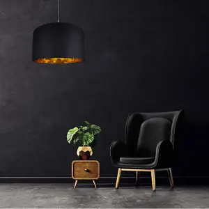 Contemporary Black Cotton 20 Floor/Pendant Lamp Shade with Shiny Gold Inner