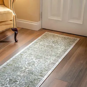 Green Traditional Floral Medallion Bedroom Living Runner Rug 60x240cm