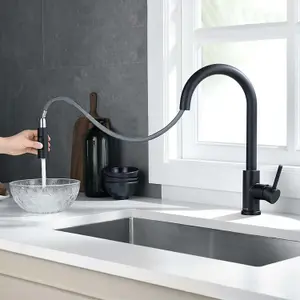 Nes Home Pull Out Kitchen Single Lever Mixer Tap 360 Swivel Matte Black Manhattan