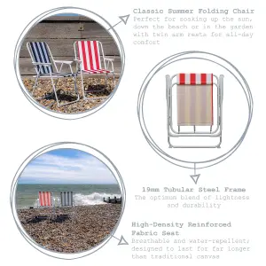 Harbour Housewares - Folding Metal Beach Chairs - Blue/Red Stripe - Pack of 4