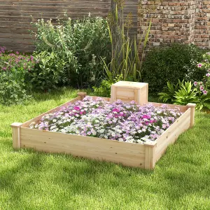 Costway 1.2 x 1.2 M Raised Garden Bed Open Base Wooden Elevated Planter w/ Composting Bin