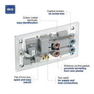 BG FPC70W Nexus Screwless Flat-Plate Switched Socket Cooker Unit Polished Chrome White Insert 45A