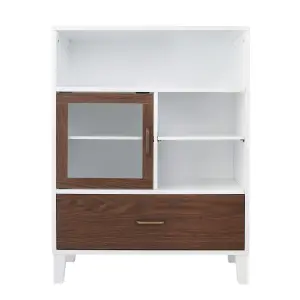 Teamson Home Bathroom Floor Cabinet, Wooden Cabinet with Drawer, Bathroom Storage, Walnut/White