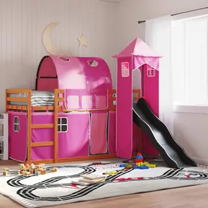 Berkfield Bunk Bed without Mattress with Slide and Curtains Pink 90x190 cm Single